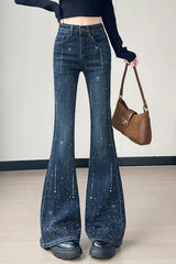 Sparkly Rhinestone High Waist Flare Jeans