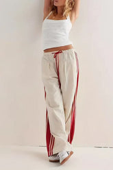Side Stripe Airy Casual Wide Leg Sweat Pants