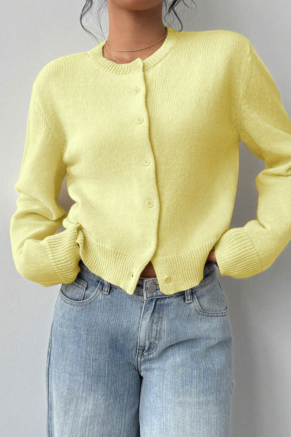 Lightweight Round Neck Button Cardigan