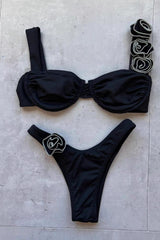 3D Flower Off Shoulder Strap Bikini Set