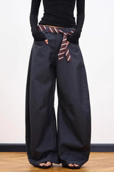 Casual Belt Detail Curved Wide Leg Pants