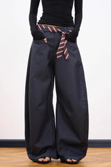 Casual Belt Detail Curved Wide Leg Pants