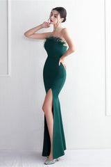Elegant Feather Trim Strapless Formal Dress