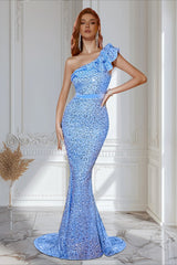 Long Sequin Mermaid Gown Formal Dress S / Blue