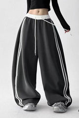 Contrast High Waist Athletic Fluid Wide Leg Pants