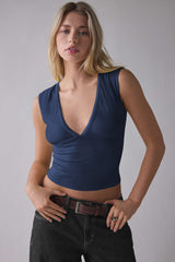 Deep V Ruched Sleeveless Tank Top