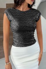 Sequin Backless Short Sleeve Tank Top