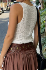 Cutout Knit V Neck Tie Front Casual Tank Top