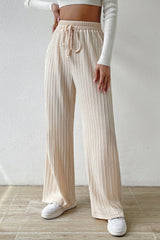 Elastic High Waist Solid Straight Leg Knit Pants