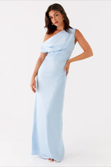 Solid Asymmetric Neckline Formal Dress