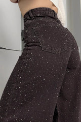 Retro Rhinestone High Waist Wide Leg Jeans