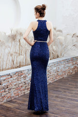 Plunging Neck Mermaid Formal Dress S / Navy blue