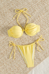 Yellow Twisted Strap Bandeau Push Up Bikini Set