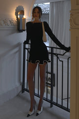 Sexy Fitted Ruffled Wave Edge Long Sleeve Mini Dress