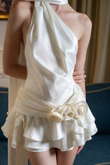 Elegant Satin 3D Floral Cocktail Dress