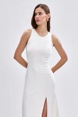 Elegant Knit Sleeveless Sweater Dress S / White
