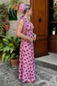 Polka Dot Halter V-Neck Color Block Bodycon Maxi Dress