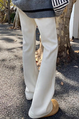 Solid White Plush Flared Knit Pants