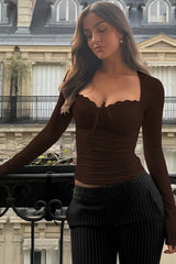 Lace Trimmed Slim Fit Bodysuit Knit Top