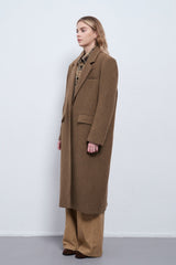 Cashmere Wool Herringbone Thick Overcoat