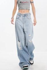 Gradient Ripped Straight Leg Jeans Blue / S