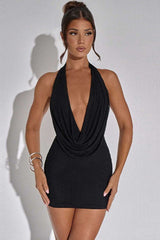 Halter Low Cut Backless Cocktail Dress