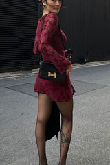 Mesh Floral Long Sleeve Bodycon Dress