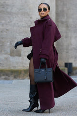 Double Breasted Belted Wool Trench Overcoat