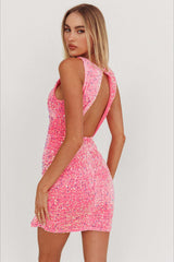 Backless Sleeveless Sequin Mini Dress