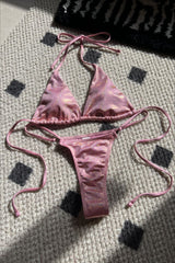 Sexy Shiny Halter Tanga Bikini Set