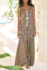 Printed Splicing Boho Vintage Boho Dress