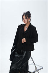 Suede Open Front Biker Jacket