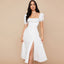Daisy Printed Puff Sleeve High Slit Smock Maxi Sundress White S / White Sun Dresses