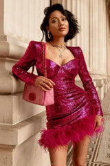 Daria Sequin Stylish Feather Mini Dress
