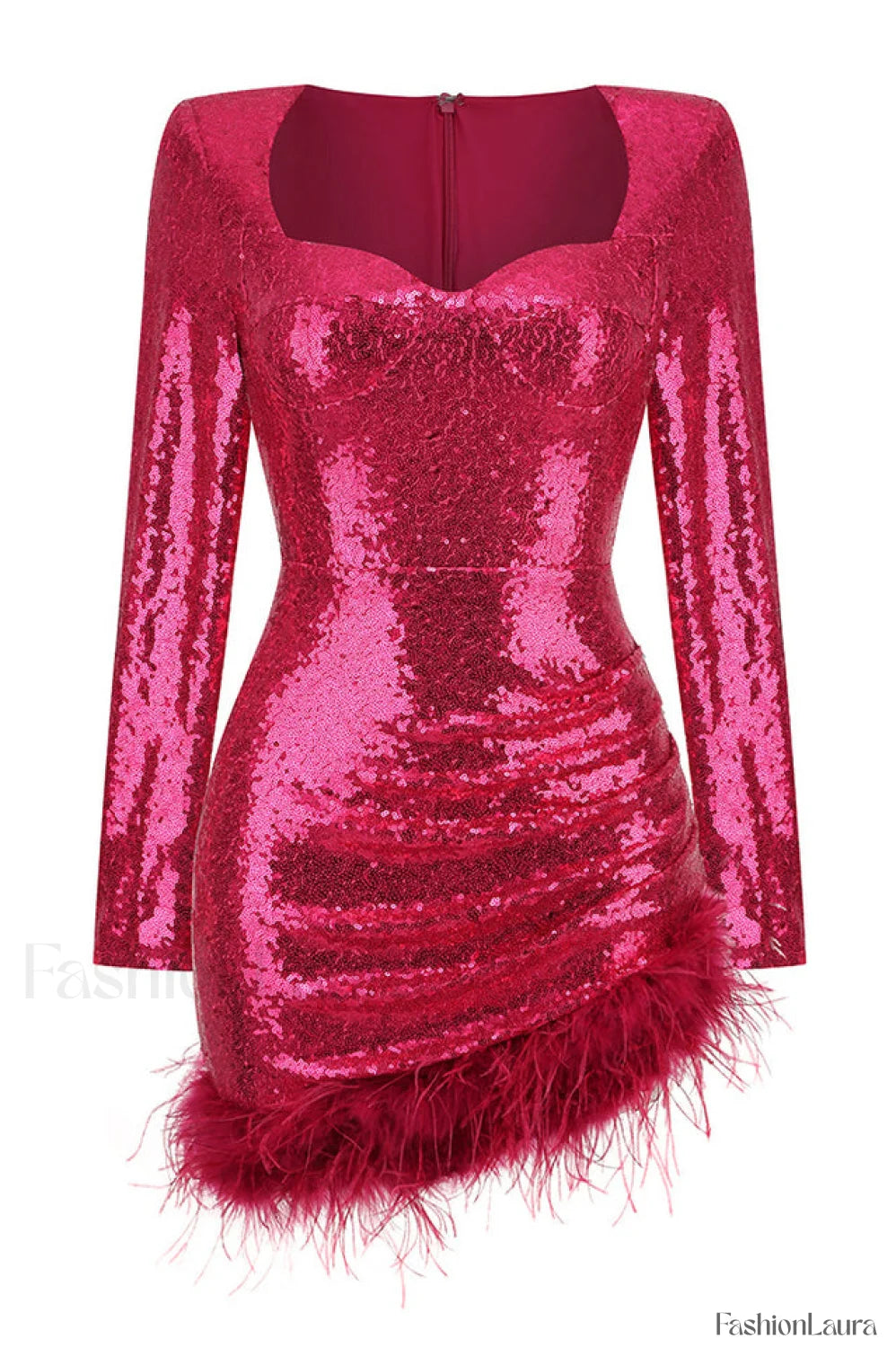 Daria Sequin Stylish Feather Mini Dress XS / Pink
