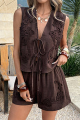 Casual Button Vest Two Piece Vacation Shorts Set