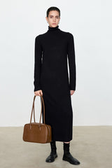 High Neck Flocked Slouchy Knit Dress