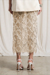 Sequin Fringe Slit Midi Party Skirt