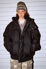 Stand Collar High Neck Hooded Puffer Jacket M / Black