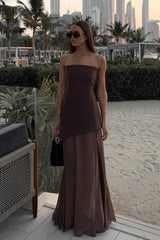 Off Shoulder Strapless Sleeveless Bodycon Midi Prom Dress