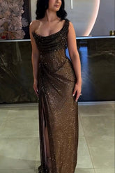 Stretch Metallic Slit Formal Dress