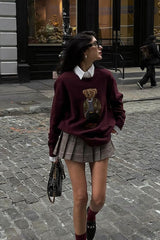 Bear Embroidery Oversized Sweater