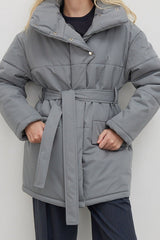 Longline Cotton Tie Waist Puffer Jacket