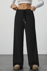 Draped Drawstring Wide Leg Knit Pants