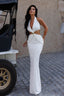Sheer Panel Halter Formal Dress S / White