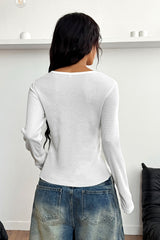 Button-Front Long Sleeve Knit Top
