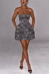 Strapless High Waist A-Line Mini Dress