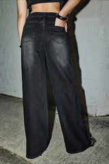 Rhinestone Embellished Wide Leg Jeans