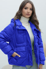 Bright Color Stand Collar Puffer Coat Blue / S coats