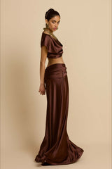 Ruched Panel Strapless Top High Waist Skirt Set